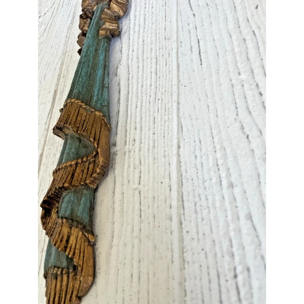 Vtg  Resin Wall Swag Gold & Turquoise Bow & Draped Fabric Tassel Wall Hanging
